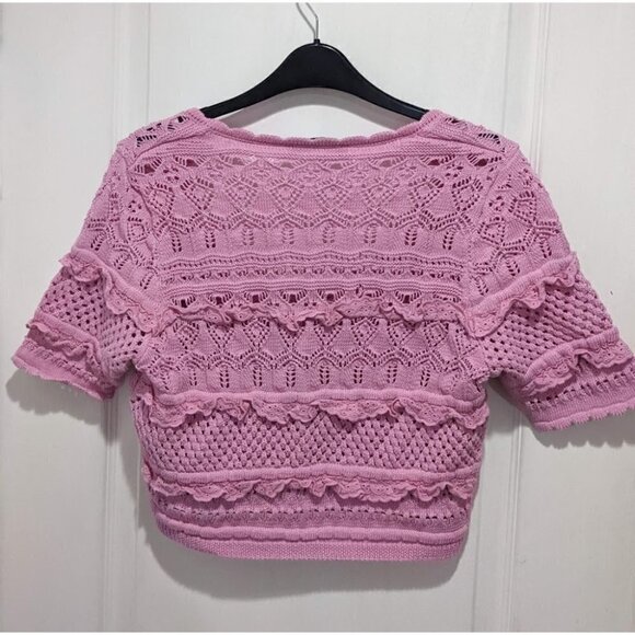 Zara | Short Sleeve Pink Lace Crochet Cardigan - Picture 3 of 11